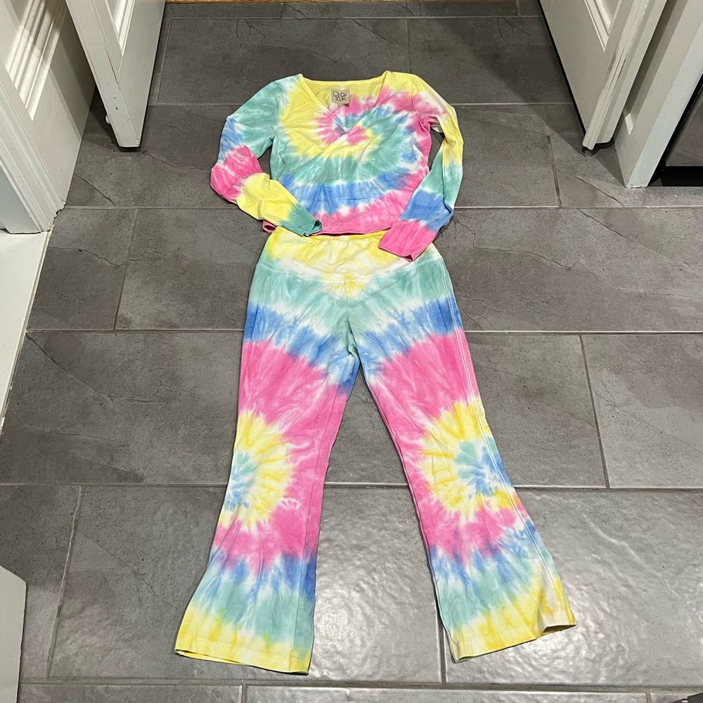 Chaser Tie Dye Ballet Wrap Top and Flared Lounge Pants